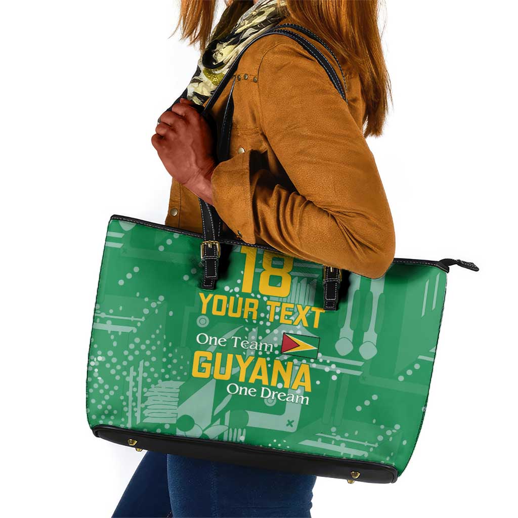 One Team One Game Guyana Football Custom Leather Tote Bag Pride Of Guyana Green Version - African Pride