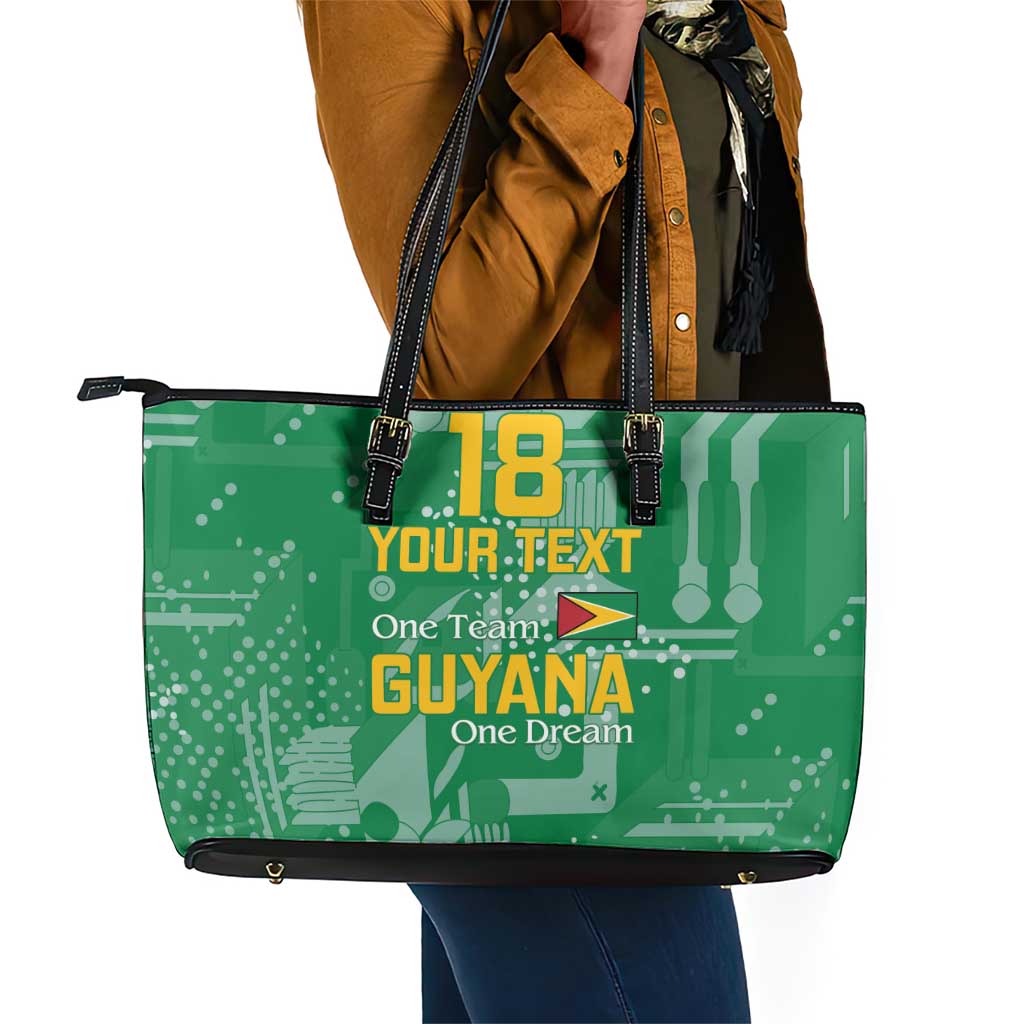 One Team One Game Guyana Football Custom Leather Tote Bag Pride Of Guyana Green Version - African Pride
