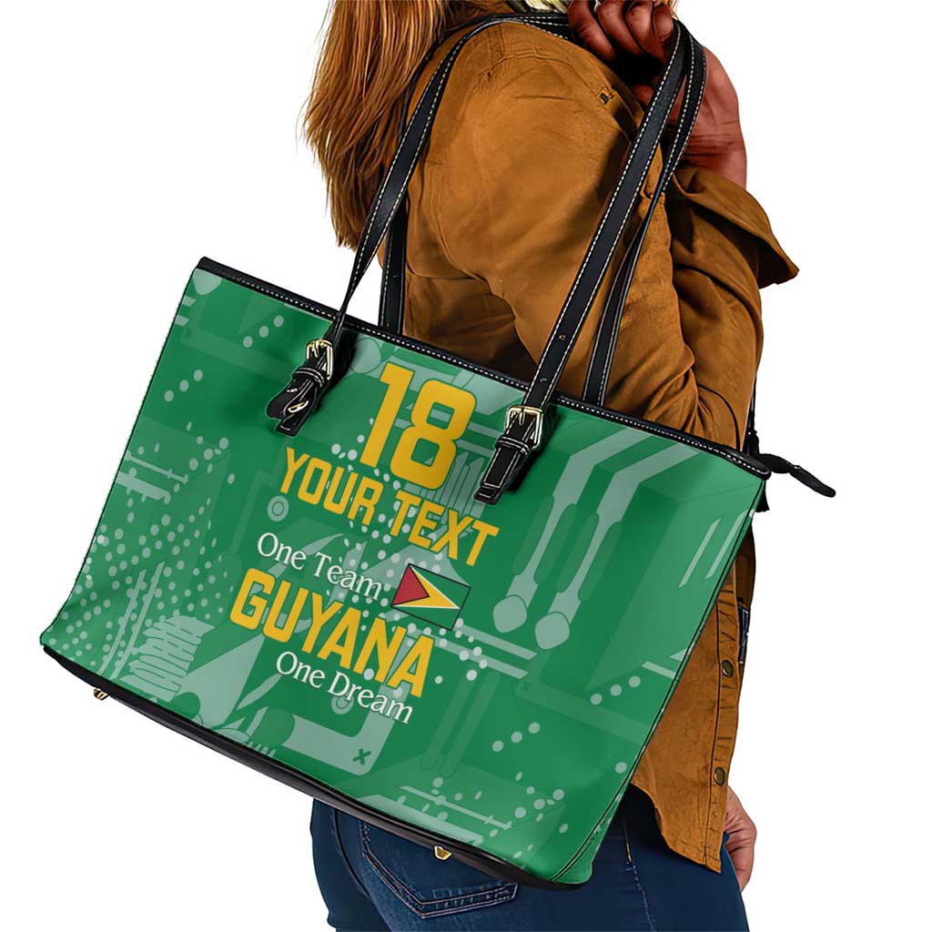 One Team One Game Guyana Football Custom Leather Tote Bag Pride Of Guyana Green Version - African Pride