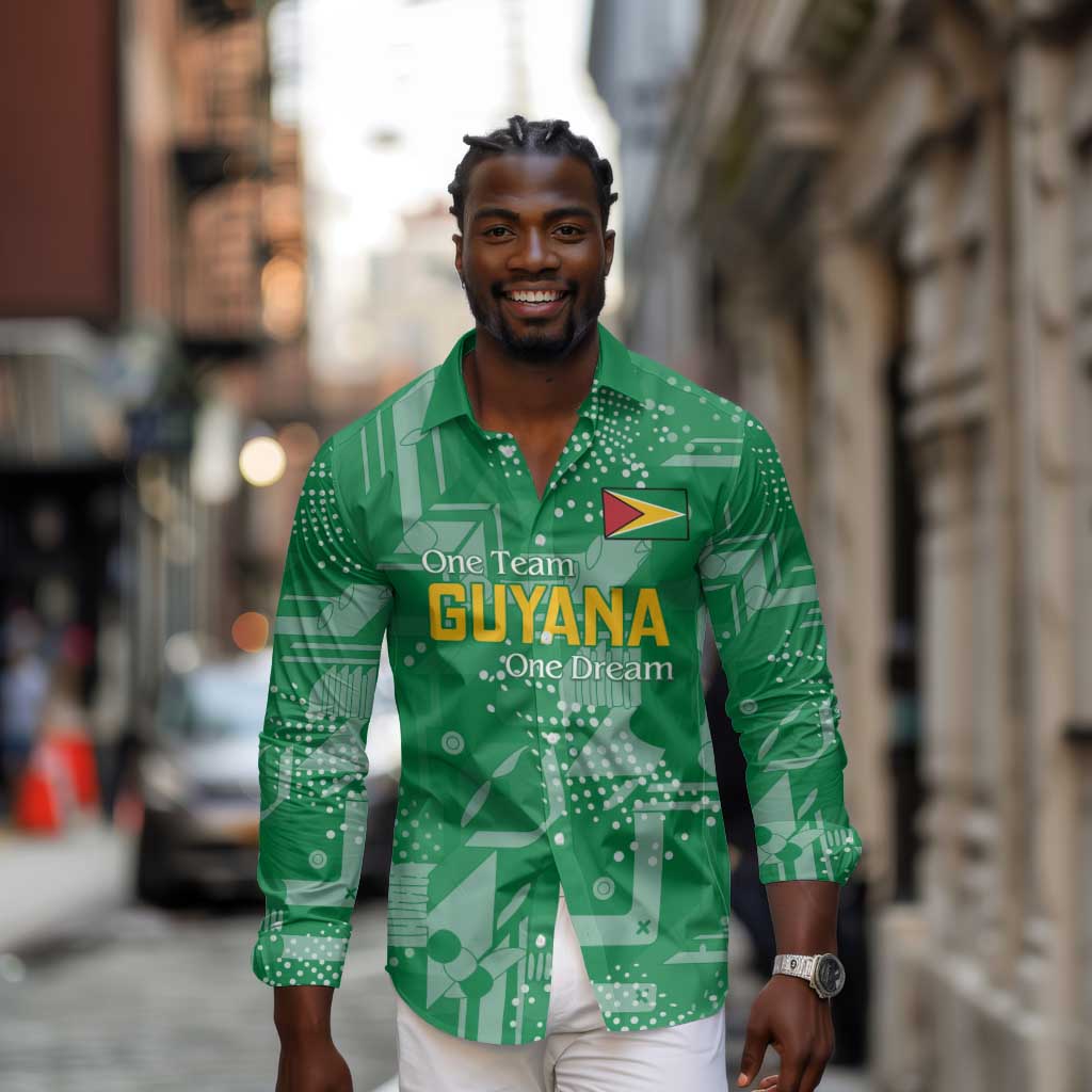 One Team One Game Guyana Football Custom Long Sleeve Button Shirt Pride Of Guyana Green Version - African Pride