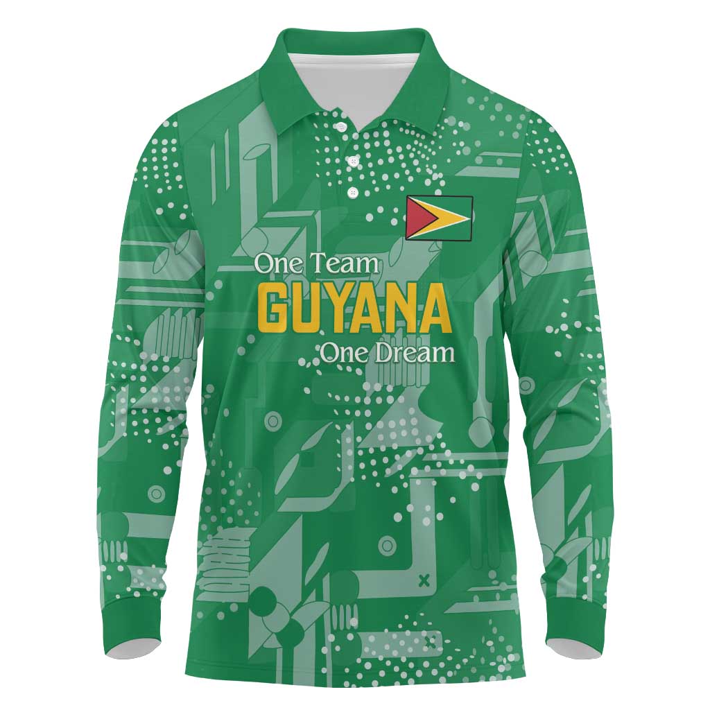 One Team One Game Guyana Football Custom Long Sleeve Polo Shirt Pride Of Guyana Green Version - African Pride