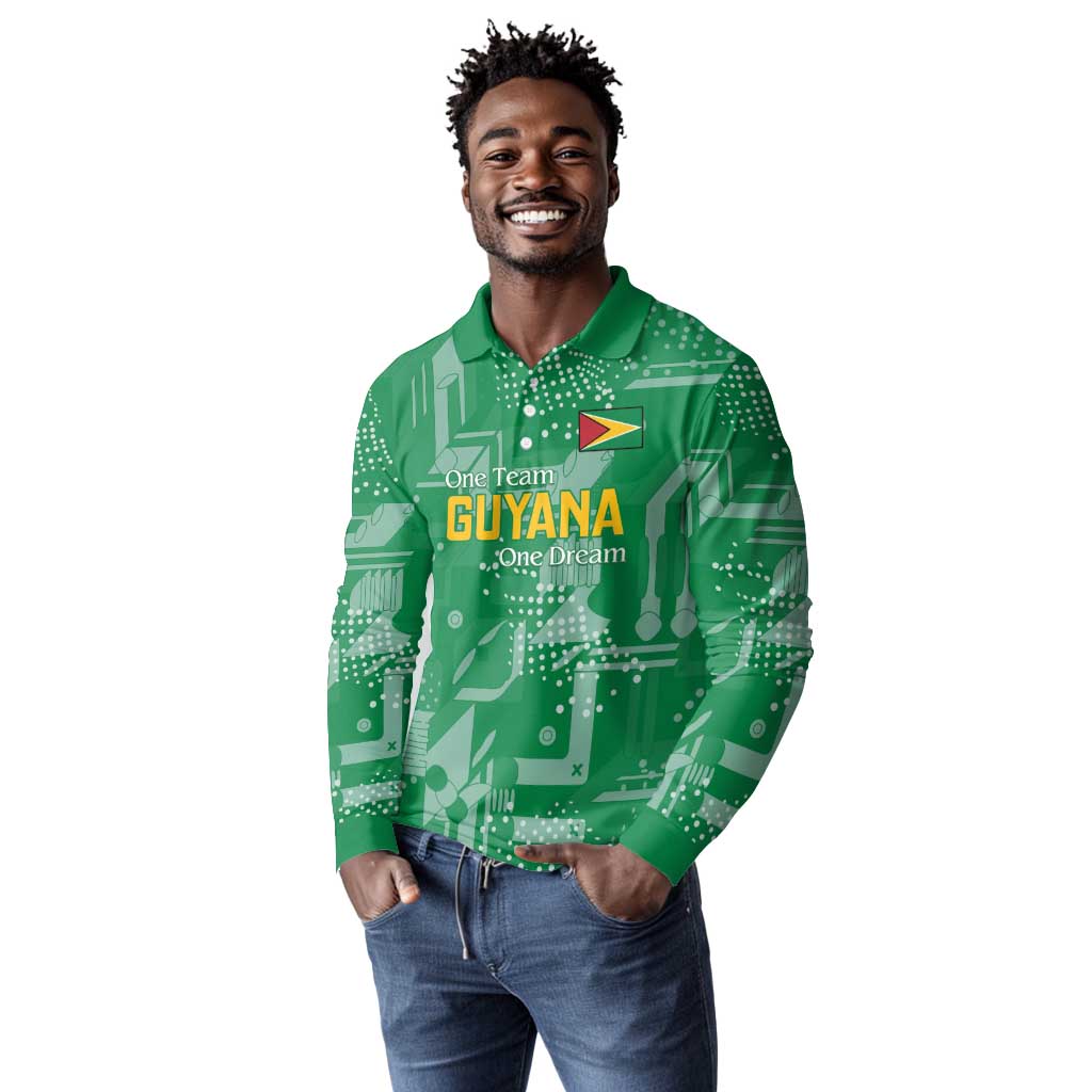 One Team One Game Guyana Football Custom Long Sleeve Polo Shirt Pride Of Guyana Green Version - African Pride