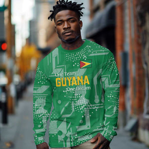 One Team One Game Guyana Football Custom Long Sleeve Shirt Pride Of Guyana Green Version - African Pride