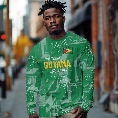 One Team One Game Guyana Football Custom Long Sleeve Shirt Pride Of Guyana Green Version - African Pride