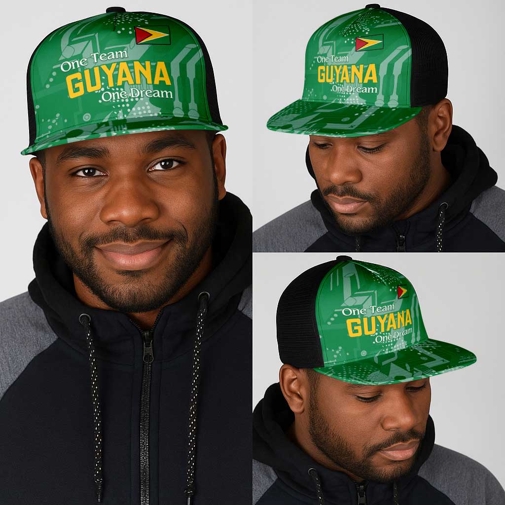 One Team One Game Guyana Mesh Trucker Cap Pride Of Guyana Green Version - African Pride