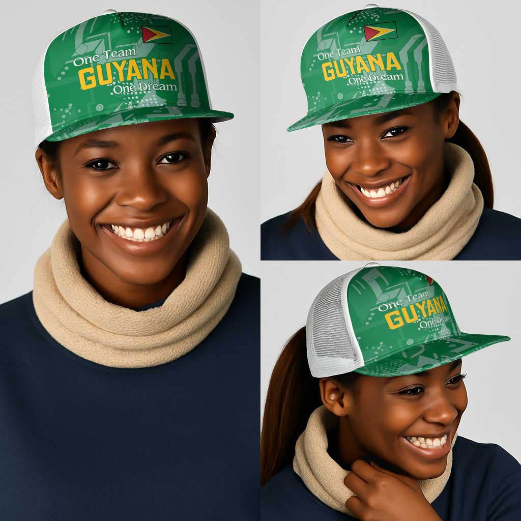 One Team One Game Guyana Mesh Trucker Cap Pride Of Guyana Green Version - African Pride