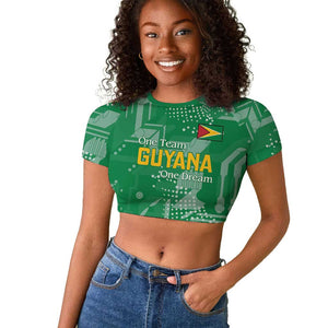 One Team One Game Guyana Football Custom Raglan Cropped T shirt Pride Of Guyana Green Version - African Pride