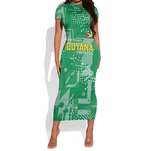 One Team One Game Guyana Football Custom Short Sleeve Bodycon Dress Pride Of Guyana Green Version - African Pride