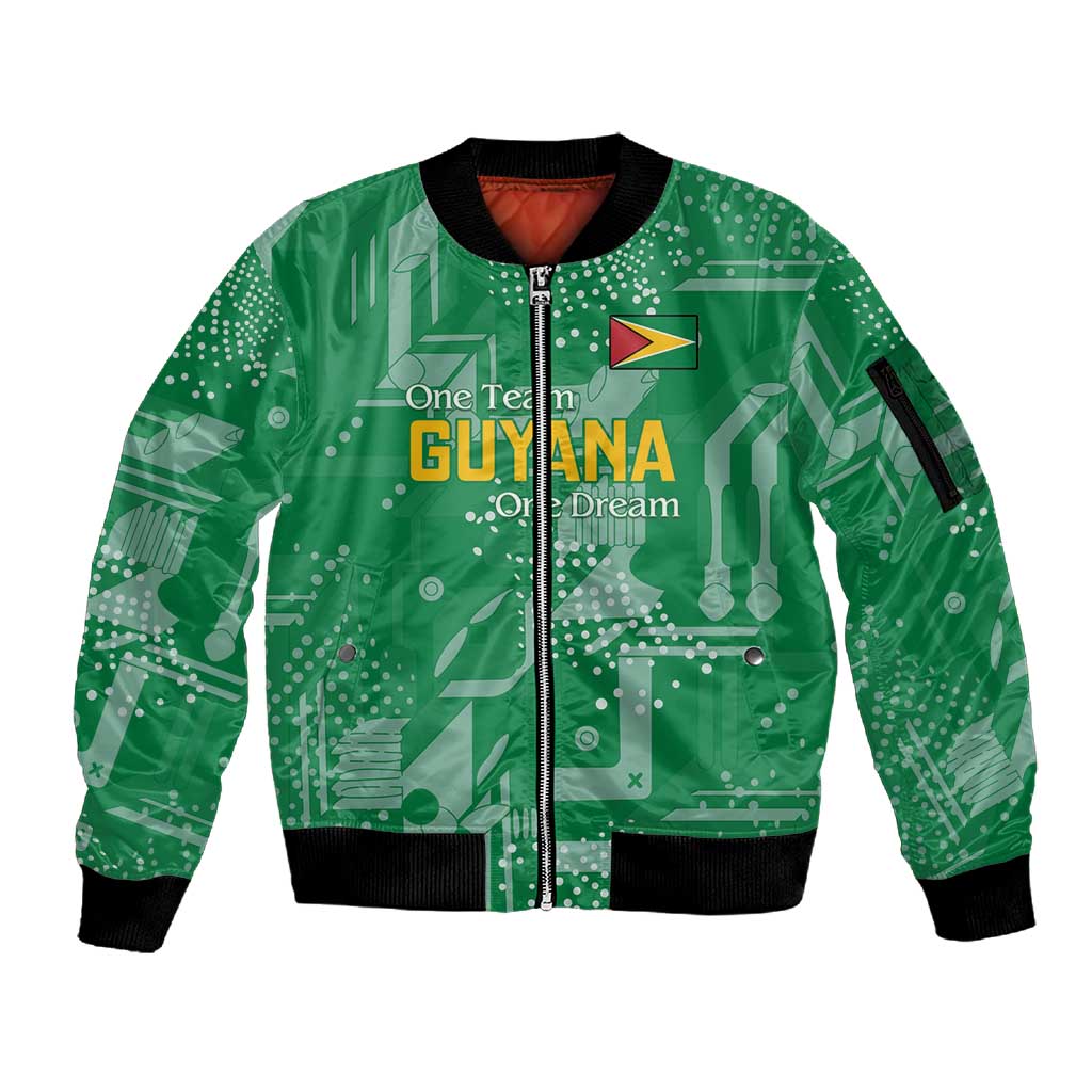 One Team One Game Guyana Football Custom Sleeve Zip Bomber Jacket Pride Of Guyana Green Version - African Pride