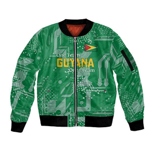 One Team One Game Guyana Football Custom Sleeve Zip Bomber Jacket Pride Of Guyana Green Version - African Pride