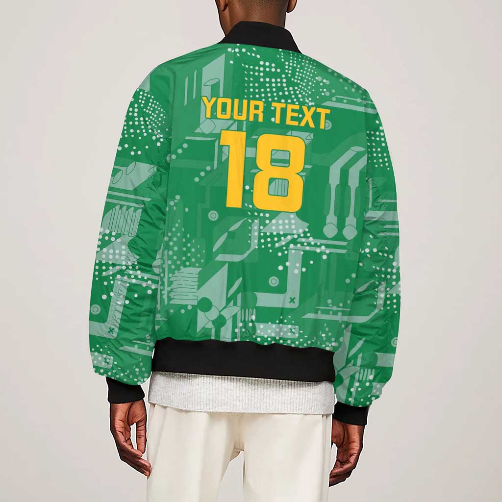 One Team One Game Guyana Football Custom Sleeve Zip Bomber Jacket Pride Of Guyana Green Version - African Pride