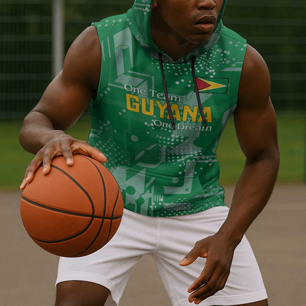 One Team One Game Guyana Football Custom Sleeveless Hoodie Pride Of Guyana Green Version - African Pride