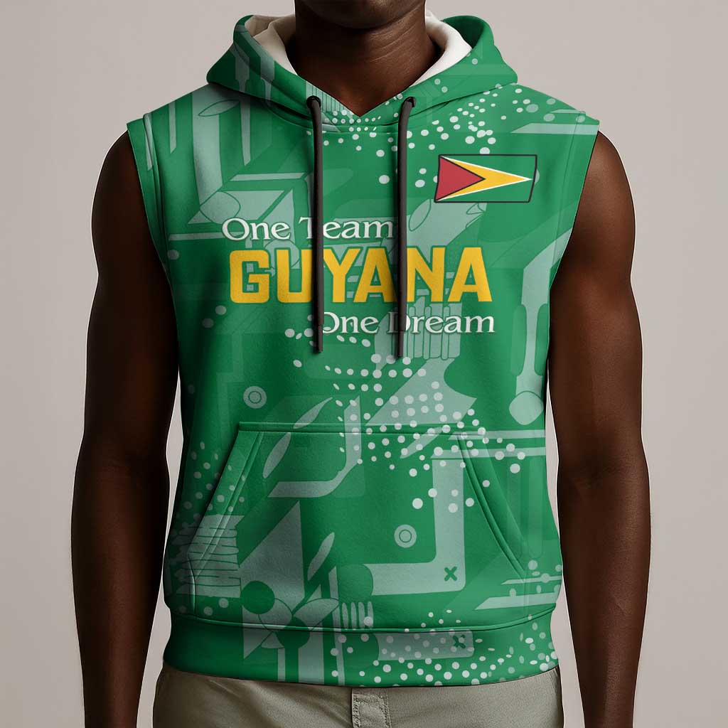 One Team One Game Guyana Football Custom Sleeveless Hoodie Pride Of Guyana Green Version - African Pride