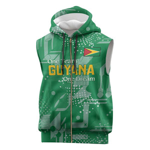 One Team One Game Guyana Football Custom Sleeveless Zip Hoodie Pride Of Guyana Green Version - African Pride