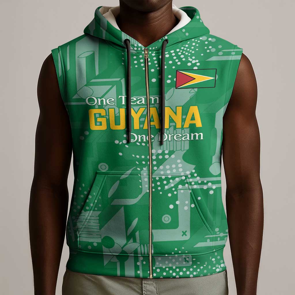 One Team One Game Guyana Football Custom Sleeveless Zip Hoodie Pride Of Guyana Green Version - African Pride