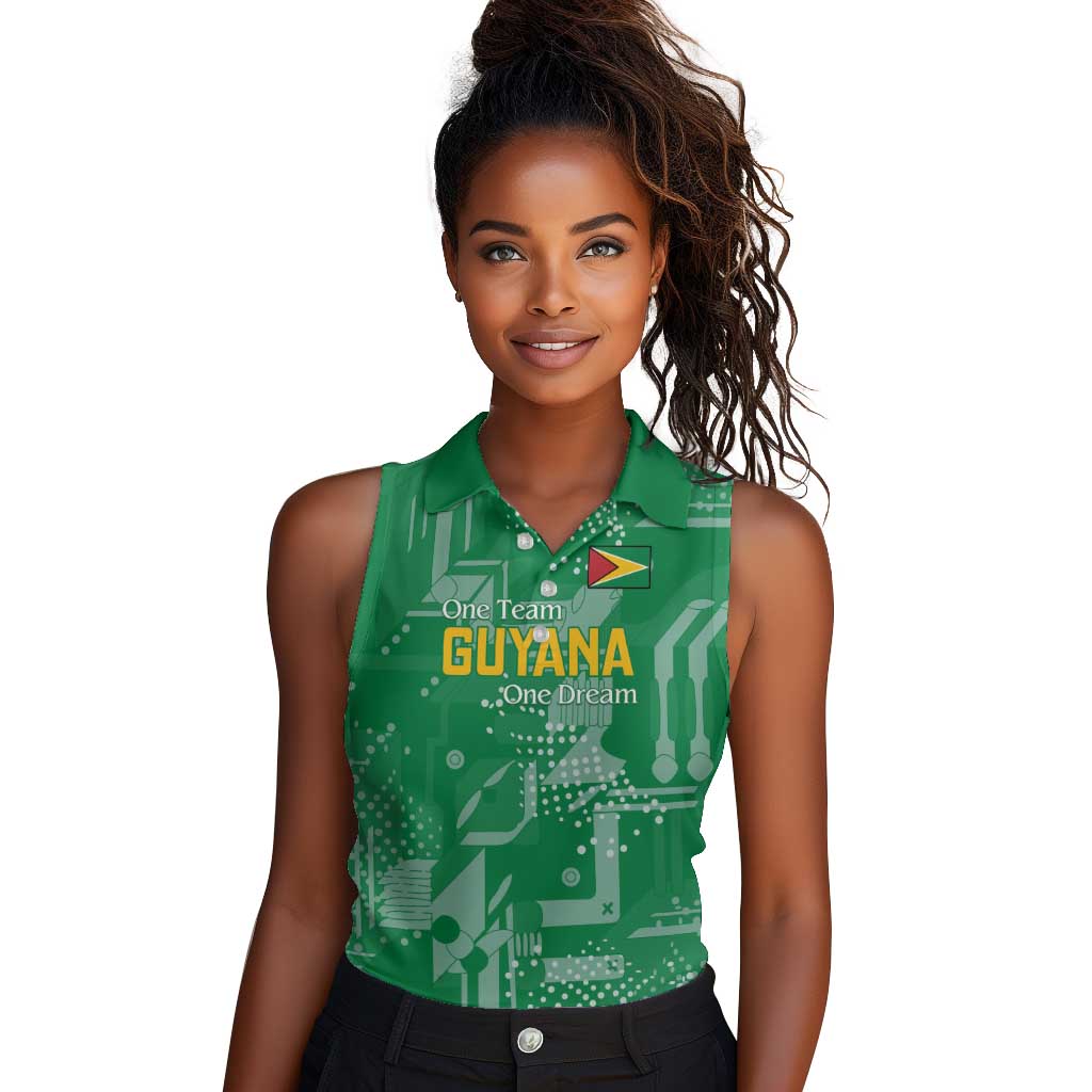 One Team One Game Guyana Football Custom Women Sleeveless Polo Shirt Pride Of Guyana Green Version - African Pride