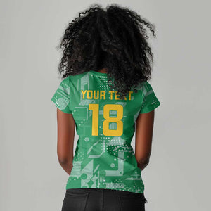 One Team One Game Guyana Football Custom Women V-Neck T-Shirt Pride Of Guyana Green Version - African Pride