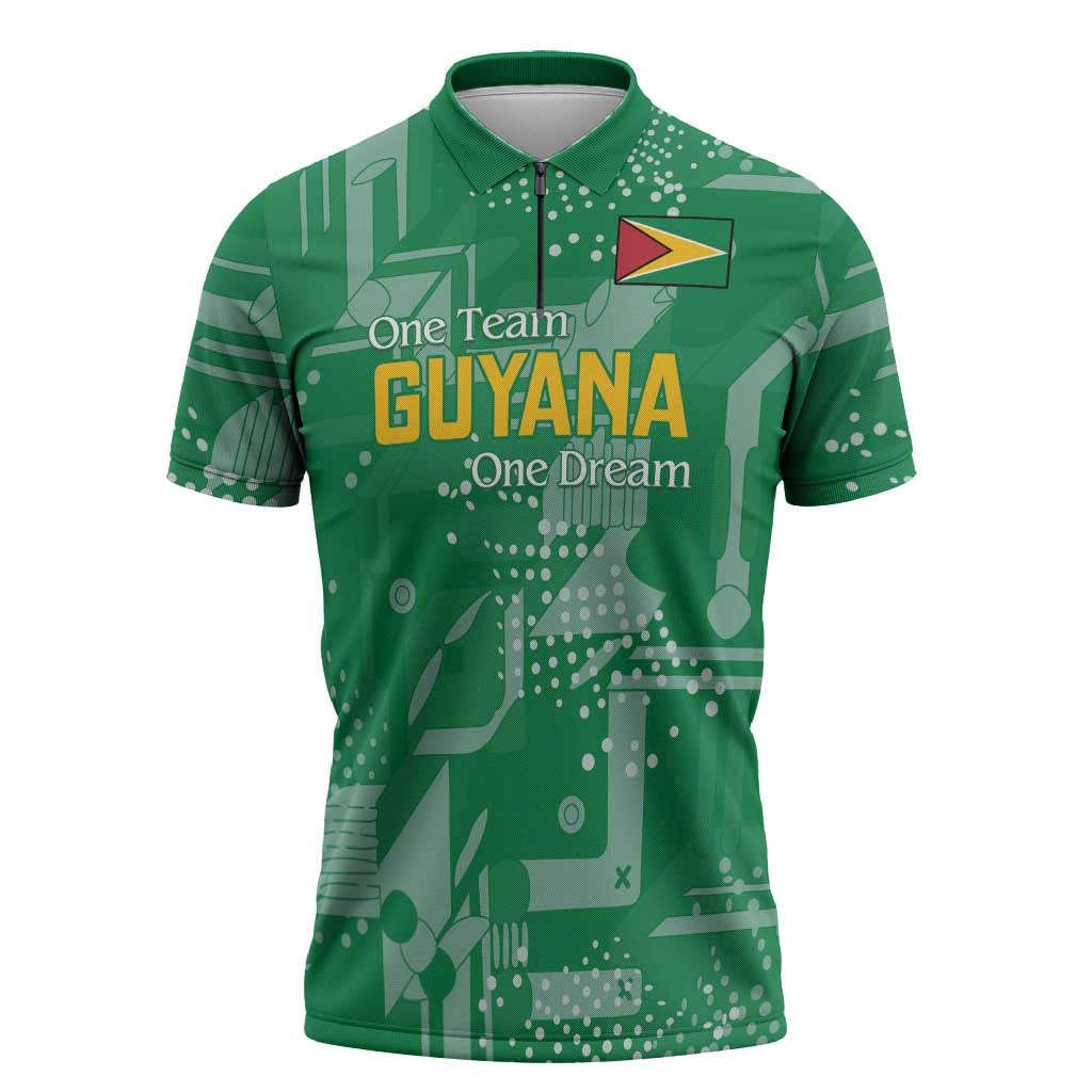 One Team One Game Guyana Football Custom Zipper Polo Shirt Pride Of Guyana Green Version