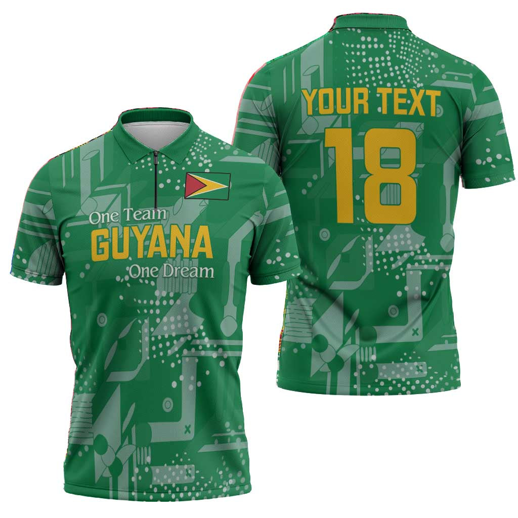 One Team One Game Guyana Football Custom Zipper Polo Shirt Pride Of Guyana Green Version