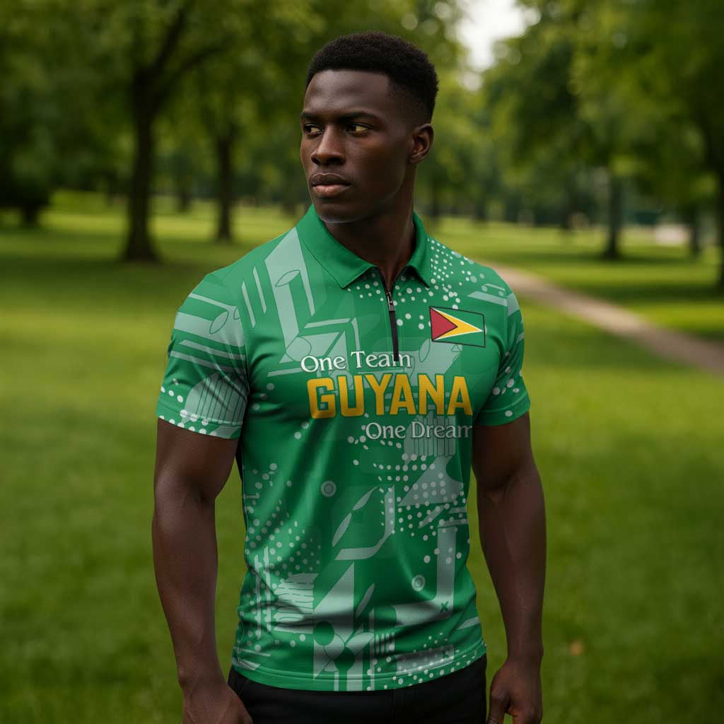 One Team One Game Guyana Football Custom Zipper Polo Shirt Pride Of Guyana Green Version