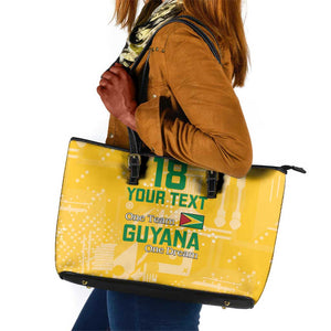One Team One Game Guyana Football Custom Leather Tote Bag Pride Of Guyana Green Version - African Pride
