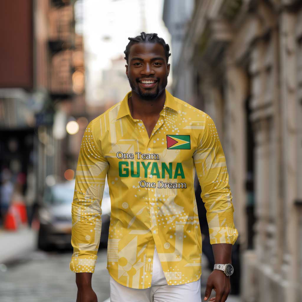 One Team One Game Guyana Football Custom Long Sleeve Button Shirt Pride Of Guyana Green Version - African Pride