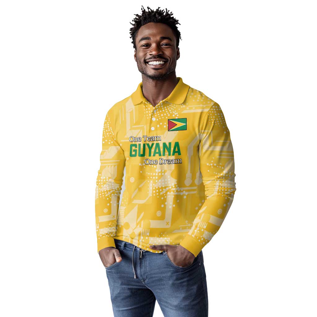 One Team One Game Guyana Football Custom Long Sleeve Polo Shirt Pride Of Guyana Green Version - African Pride