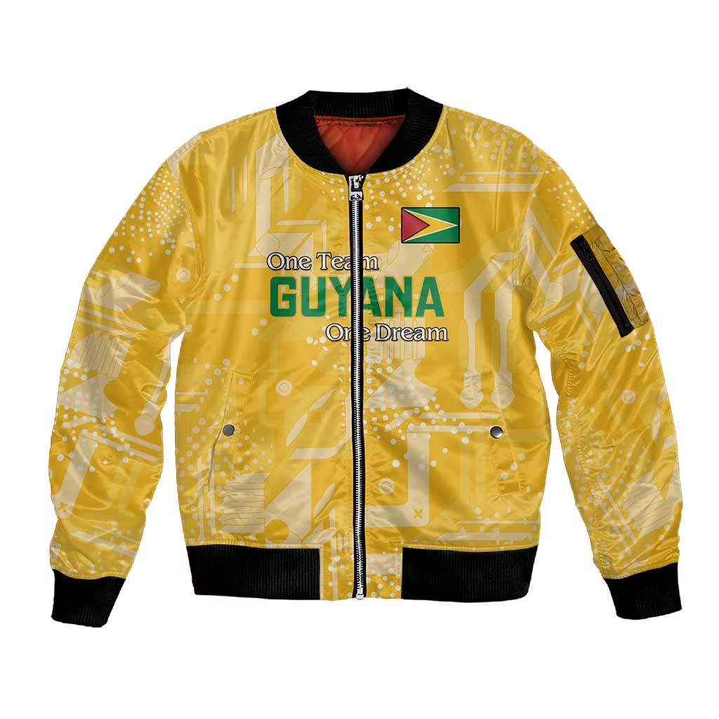 One Team One Game Guyana Football Custom Sleeve Zip Bomber Jacket Pride Of Guyana Green Version - African Pride