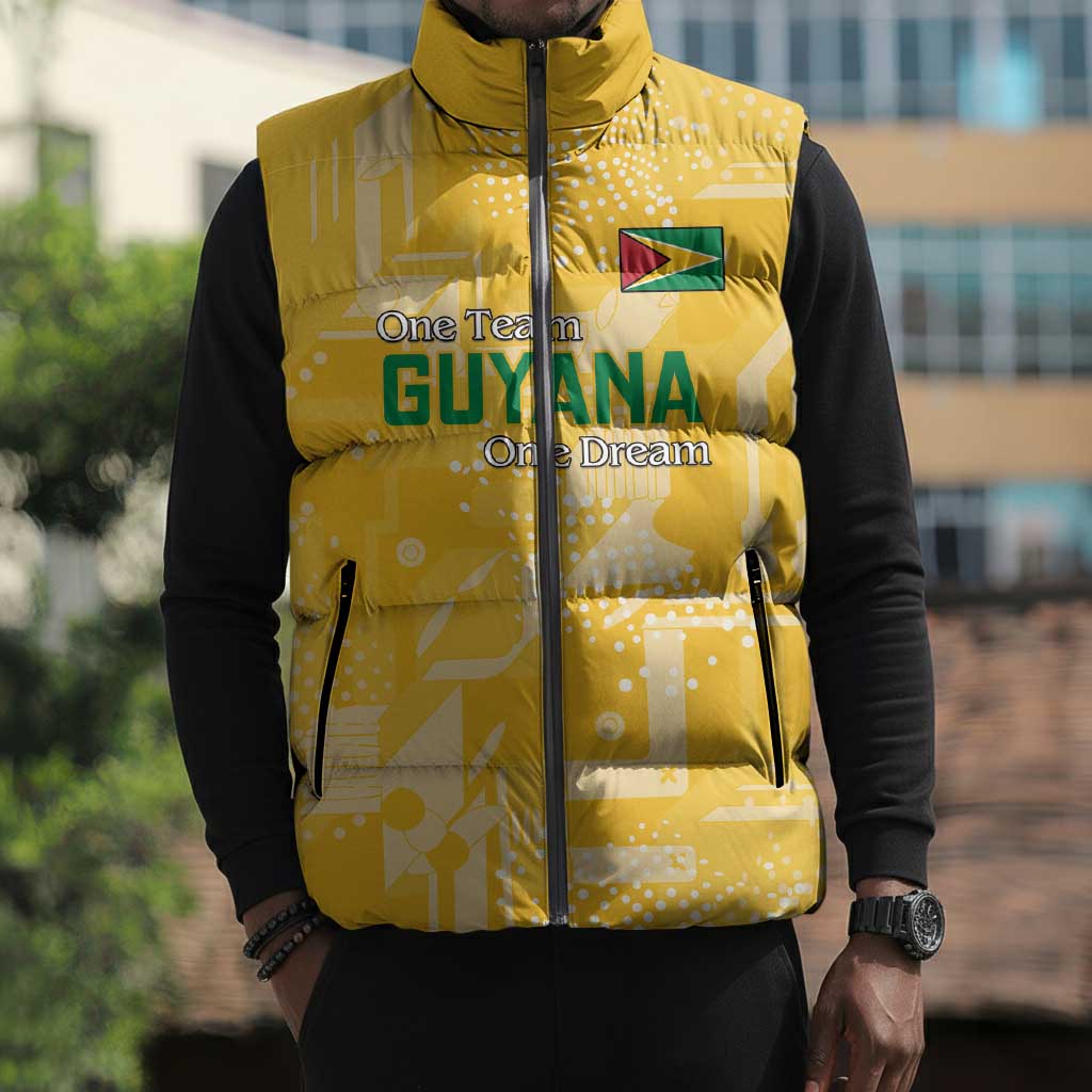 One Team One Game Guyana Football Custom Sleeveless Puffer Jacket Pride Of Guyana Yellow Version