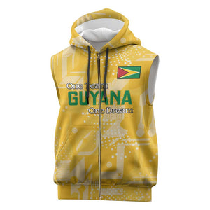 One Team One Game Guyana Football Custom Sleeveless Zip Hoodie Pride Of Guyana Green Version - African Pride