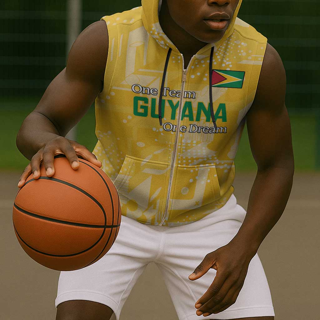 One Team One Game Guyana Football Custom Sleeveless Zip Hoodie Pride Of Guyana Green Version - African Pride