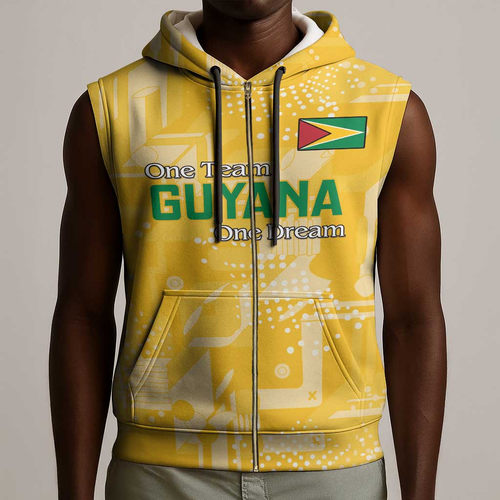 One Team One Game Guyana Football Custom Sleeveless Zip Hoodie Pride Of Guyana Green Version - African Pride