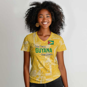 One Team One Game Guyana Football Custom Women V-Neck T-Shirt Pride Of Guyana Green Version - African Pride