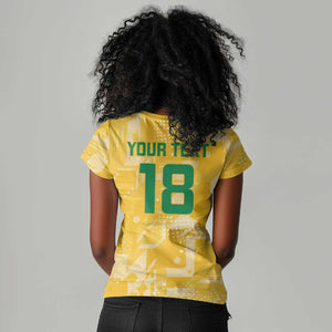 One Team One Game Guyana Football Custom Women V-Neck T-Shirt Pride Of Guyana Green Version - African Pride
