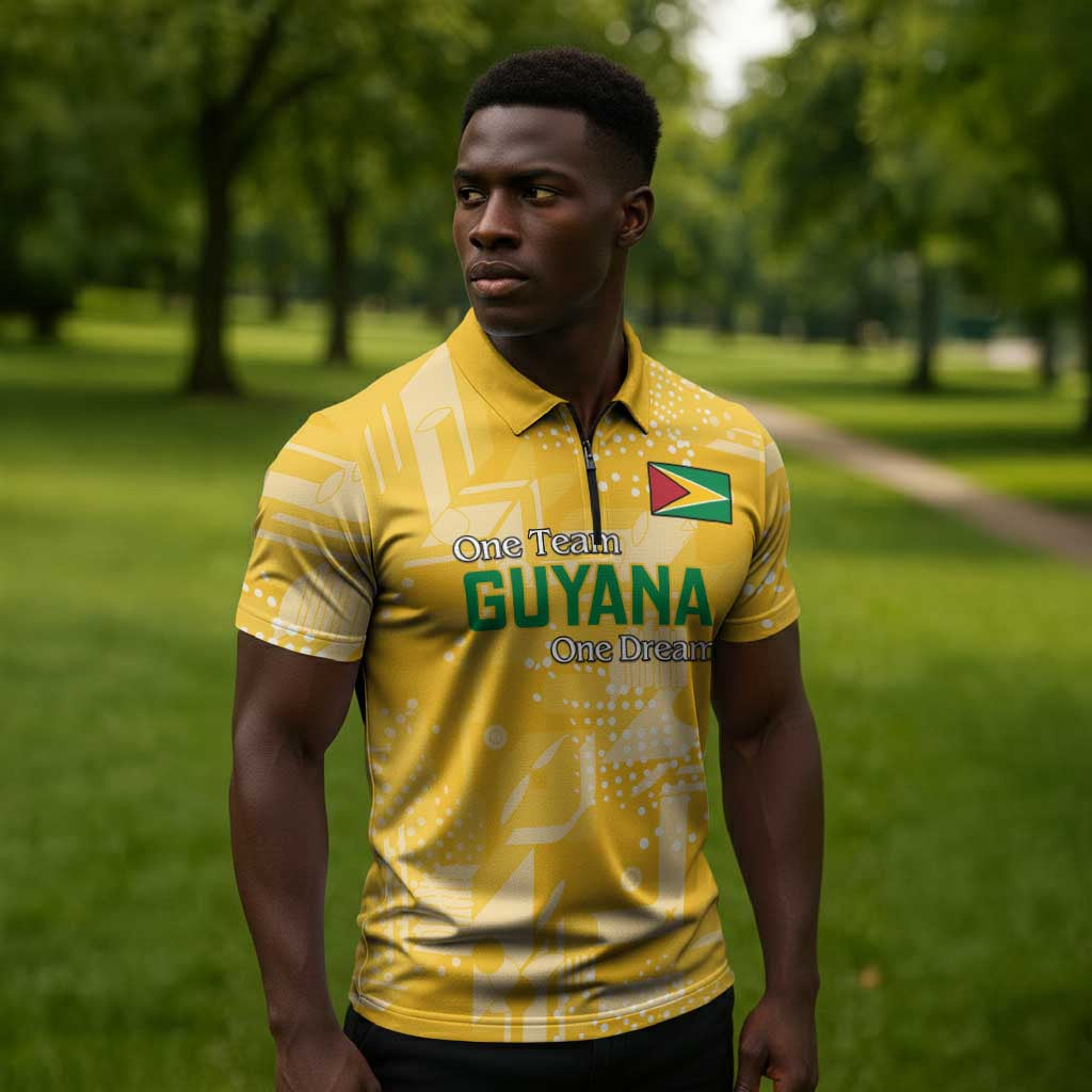 One Team One Game Guyana Football Custom Zipper Polo Shirt Pride Of Guyana Yellow Version