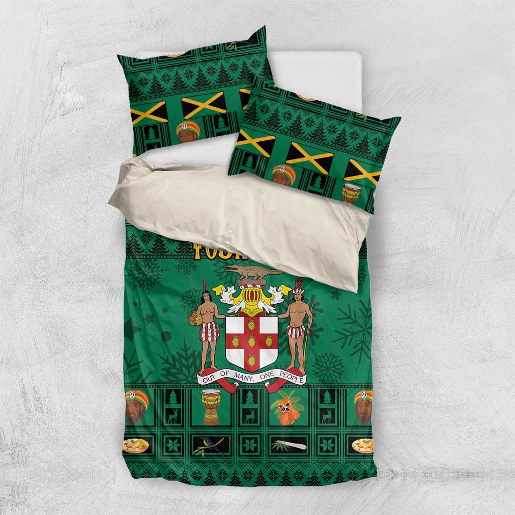Personalized Afro-Jamaicans Merri Crissmuss Bedding Set Coat Of Arms - Xmas