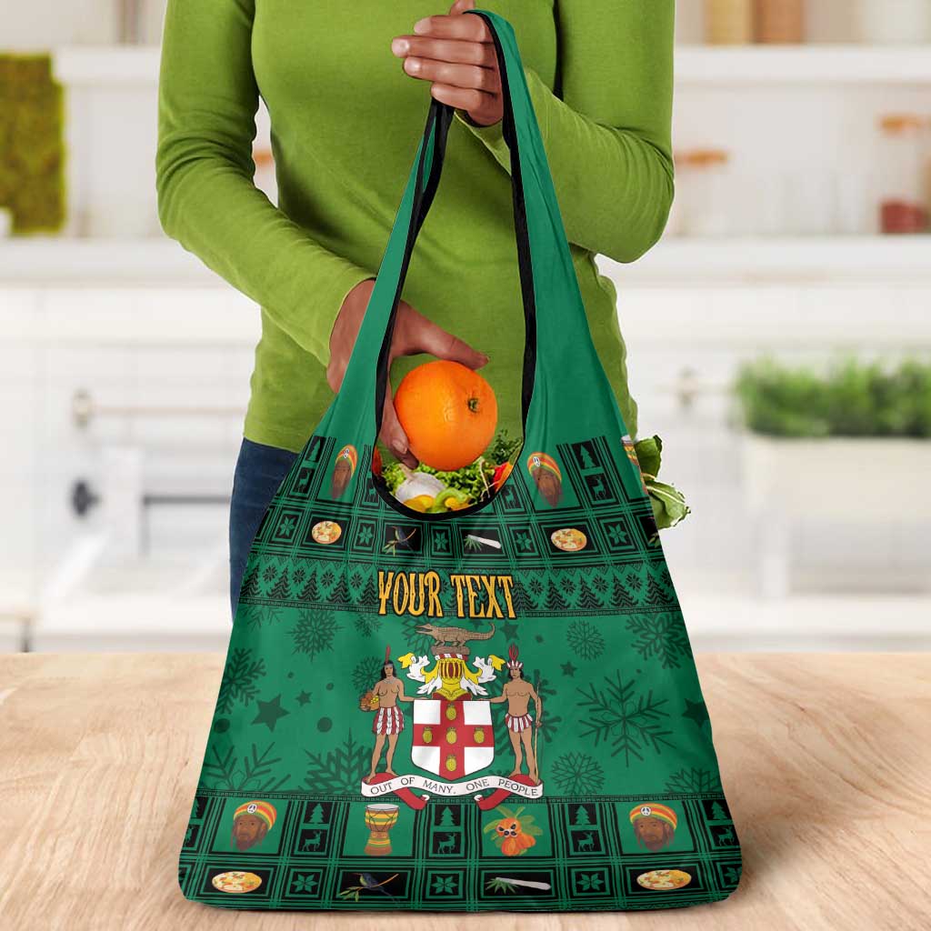 Personalized Afro-Jamaicans Merri Crissmuss Grocery Bag Coat Of Arms - Xmas