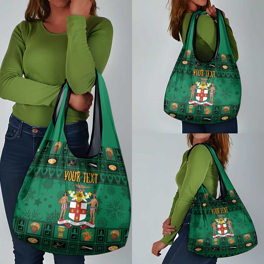 Personalized Afro-Jamaicans Merri Crissmuss Grocery Bag Coat Of Arms - Xmas
