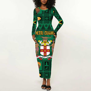 Personalized Afro-Jamaicans Merri Crissmuss Long Sleeve Bodycon Dress Coat Of Arms - Xmas LT18