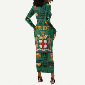 Personalized Afro-Jamaicans Merri Crissmuss Long Sleeve Bodycon Dress Coat Of Arms - Xmas LT18