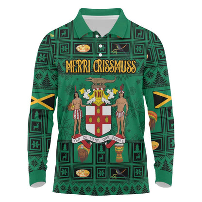 Personalized Afro-Jamaicans Merri Crissmuss Long Sleeve Polo Shirt Coat Of Arms - Xmas