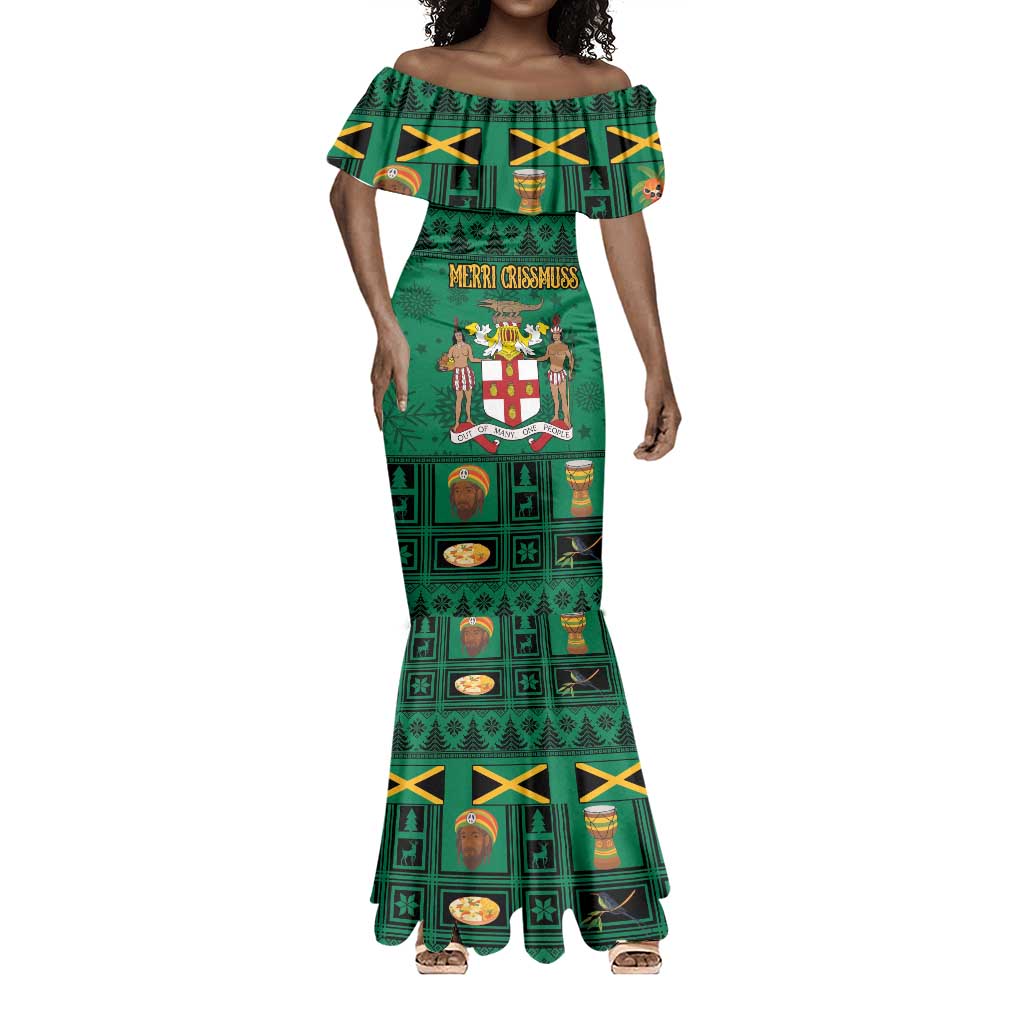 Personalized Afro-Jamaicans Merri Crissmuss Mermaid Dress Coat Of Arms - Xmas