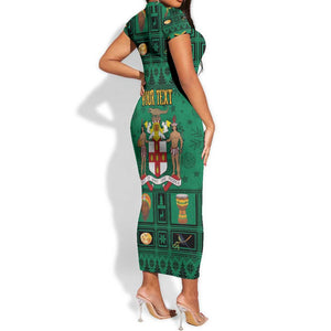 Personalized Afro-Jamaicans Merri Crissmuss Short Sleeve Bodycon Dress Coat Of Arms - Xmas LT18