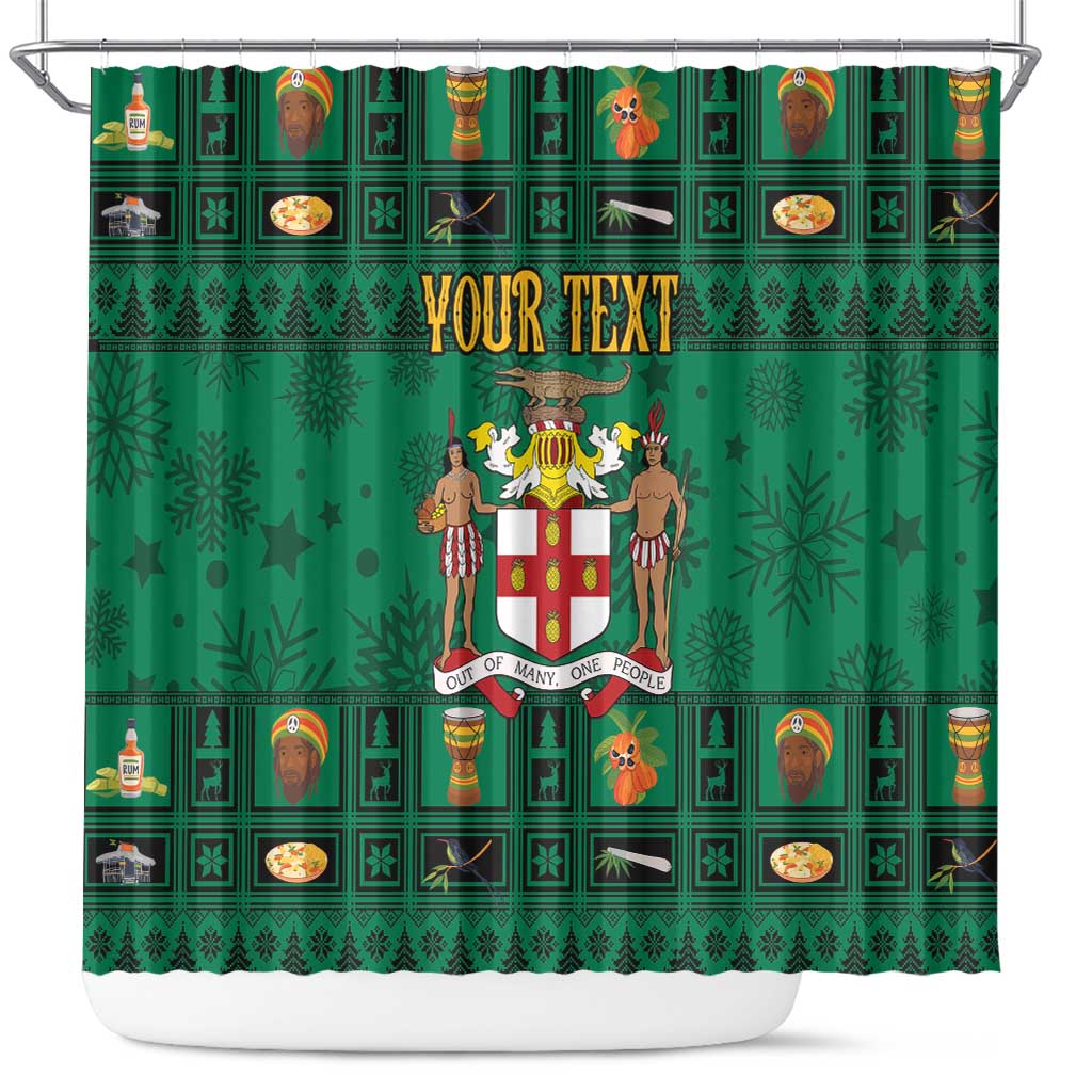 Personalized Afro-Jamaicans Merri Crissmuss Shower Curtain Coat Of Arms - Xmas