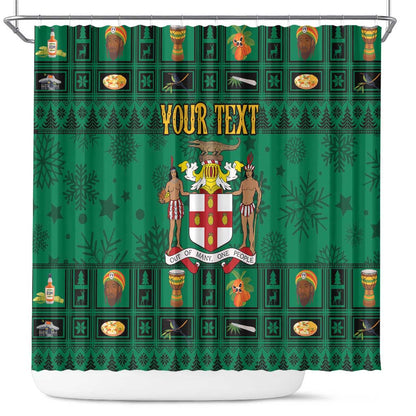 Personalized Afro-Jamaicans Merri Crissmuss Shower Curtain Coat Of Arms - Xmas
