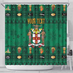 Personalized Afro-Jamaicans Merri Crissmuss Shower Curtain Coat Of Arms - Xmas