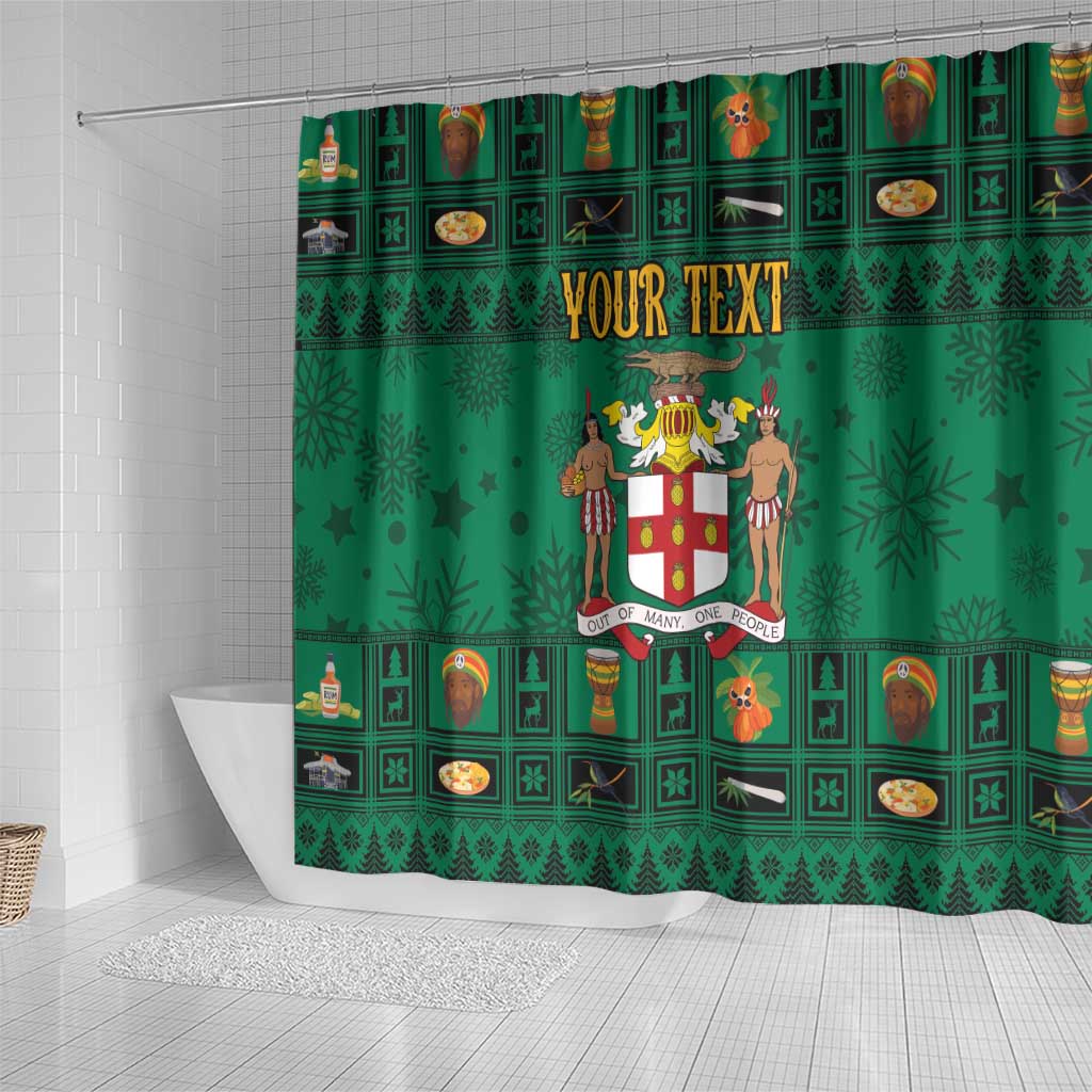 Personalized Afro-Jamaicans Merri Crissmuss Shower Curtain Coat Of Arms - Xmas