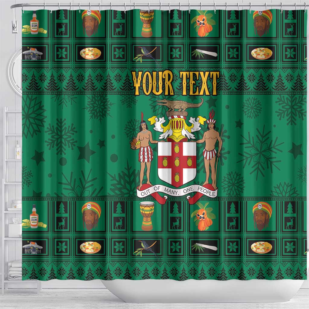 Personalized Afro-Jamaicans Merri Crissmuss Shower Curtain Coat Of Arms - Xmas