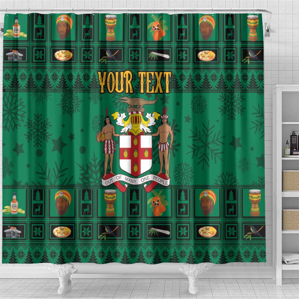 Personalized Afro-Jamaicans Merri Crissmuss Shower Curtain Coat Of Arms - Xmas