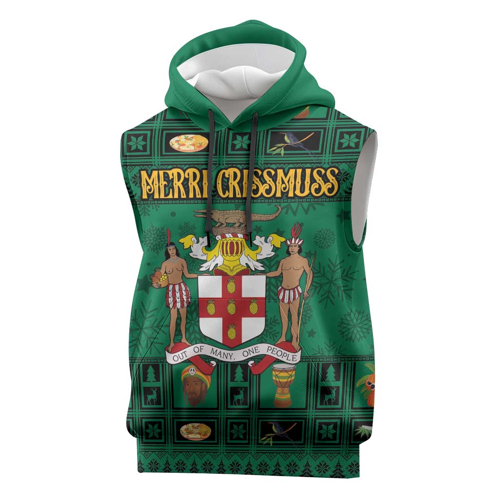 Personalized Afro-Jamaicans Merri Crissmuss Sleeveless Hoodie Coat Of Arms - Xmas - African Pride